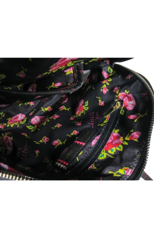 Betsey Johnson - Black, Pink & White Heart Grid Print Gold Chain Crossbody