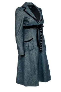 Betsey Johnson - Green Lurex Coat w/ Velvet Trimming Sz 6
