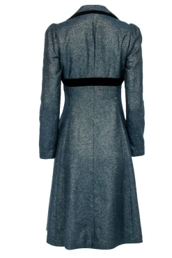 Betsey Johnson - Green Lurex Coat w/ Velvet Trimming Sz 6