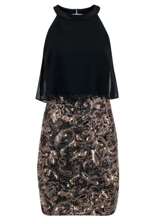 Betsy & Adam - Black & Gold Sequin Skirt Dress Sz 6