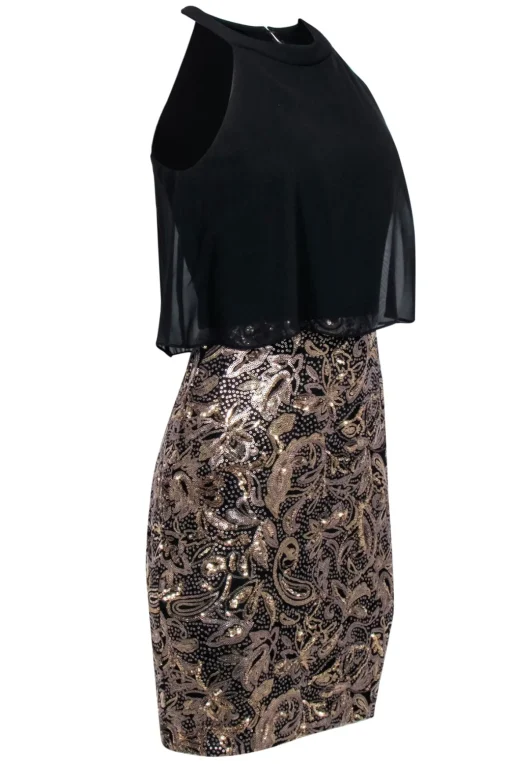 Betsy & Adam - Black & Gold Sequin Skirt Dress Sz 6