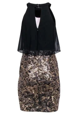 Betsy & Adam - Black & Gold Sequin Skirt Dress Sz 6
