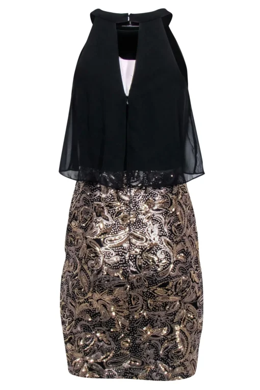 Betsy & Adam - Black & Gold Sequin Skirt Dress Sz 6