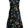 Betsy Johnson - Black w/ Pink & Green Floral Fruit Print Silk Dress Sz 4
