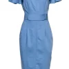 BGL - Sky Blue Ruffled Sleeve Sheath Dress w/ Belt Sz 8