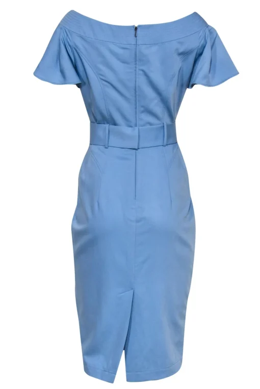 BGL - Sky Blue Ruffled Sleeve Sheath Dress w/ Belt Sz 8