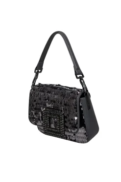 Bibi Lou - Grey Faux Leather & Pewter Sequin Top Handle Mini Bag
