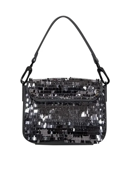 Bibi Lou - Grey Faux Leather & Pewter Sequin Top Handle Mini Bag