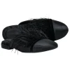 Birdie - Black Flat Mule Shoes w/ Feather Trim Sz 6