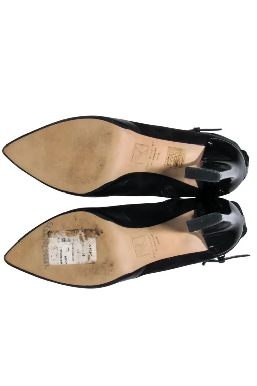 Birdie - Black Flat Mule Shoes w/ Feather Trim Sz 6