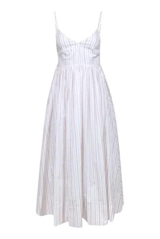 Birgitte Herskind - White w/ Tan Stripes Cotton Blend Maxi Dress Sz 2