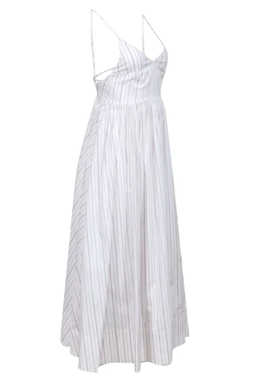 Birgitte Herskind - White w/ Tan Stripes Cotton Blend Maxi Dress Sz 2