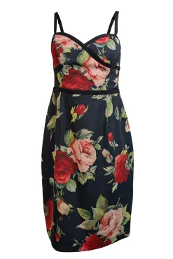 Black Halo - Black & Red Rose Print Sleeveless Sheath Dress Sz 12P