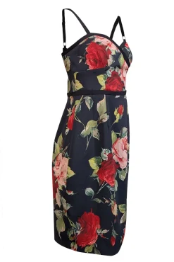 Black Halo - Black & Red Rose Print Sleeveless Sheath Dress Sz 12P
