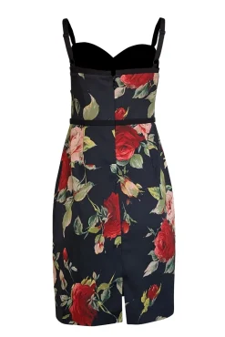 Black Halo - Black & Red Rose Print Sleeveless Sheath Dress Sz 12P