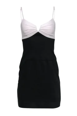 Black Halo - Black & White Strappy Bodycon w/ Front Pleats Sz 2