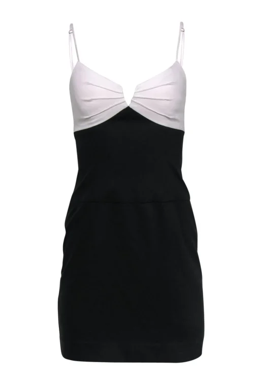Black Halo - Black & White Strappy Bodycon w/ Front Pleats Sz 2