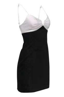 Black Halo - Black & White Strappy Bodycon w/ Front Pleats Sz 2