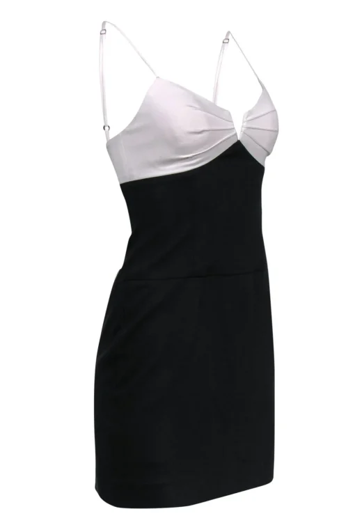 Black Halo - Black & White Strappy Bodycon w/ Front Pleats Sz 2