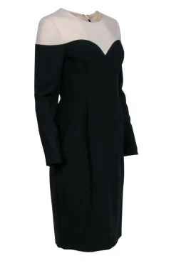 Black Halo - Black Midi Dress w/ Cream Colorblock Sz 8
