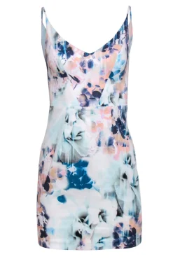 Black Halo - Blue and Pink Abstract Floral Print Mini Sundress Sz 2