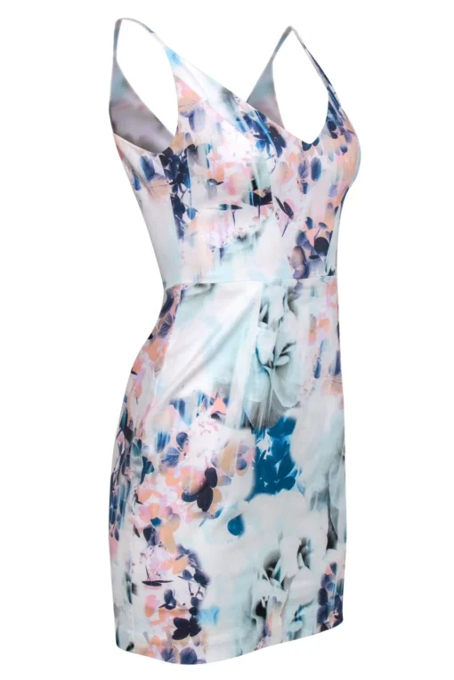 Black Halo - Blue and Pink Abstract Floral Print Mini Sundress Sz 2
