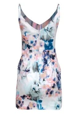 Black Halo - Blue and Pink Abstract Floral Print Mini Sundress Sz 2