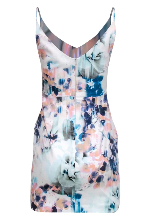 Black Halo - Blue and Pink Abstract Floral Print Mini Sundress Sz 2