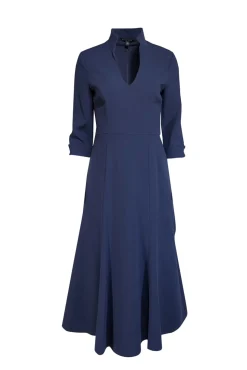 Black Halo - Navy Collared Fit & Flare Midi Dress Sz 6