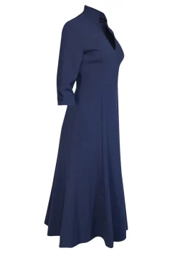 Black Halo - Navy Collared Fit & Flare Midi Dress Sz 6