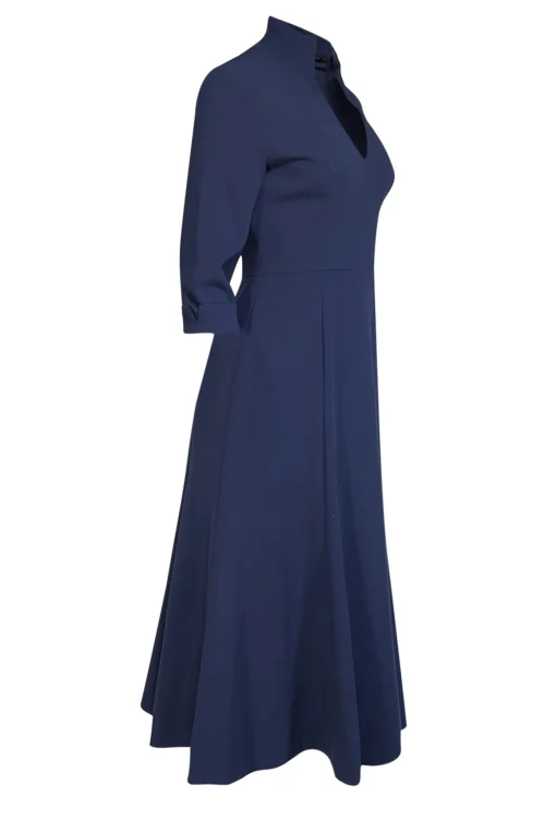 Black Halo - Navy Collared Fit & Flare Midi Dress Sz 6
