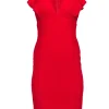 Black Halo - Red Knee Length Fitted Sheath Dress w/ Shoulder Ruffle Sz 4