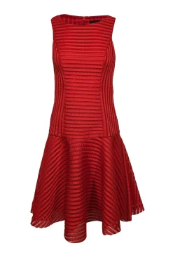 Black Halo - Red Textured Sleeveless Midi Drop Waist Dress Sz 4