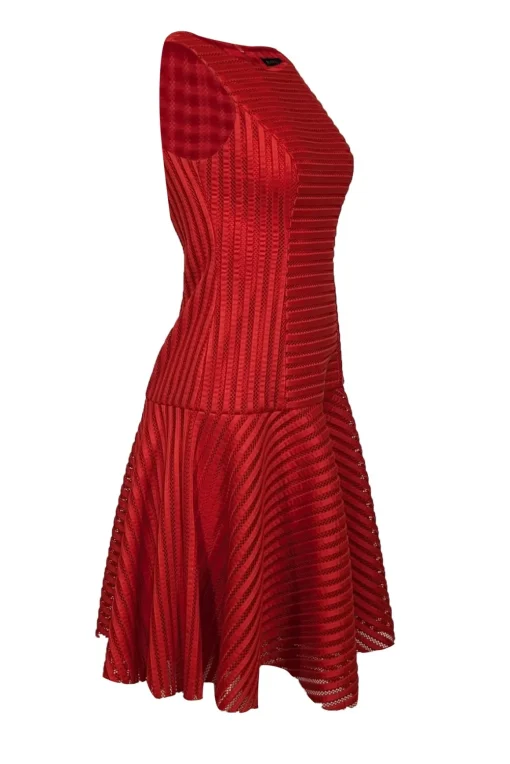 Black Halo - Red Textured Sleeveless Midi Drop Waist Dress Sz 4