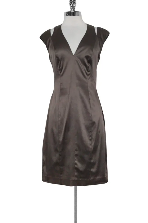Black Halo - Satin Taupe Cut Out Dress Sz 6