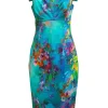 Black Halo - Teal Green & Blue w/ Multi Color Print Sleeveless Dress Sz 8