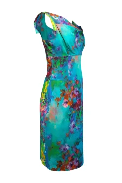 Black Halo - Teal Green & Blue w/ Multi Color Print Sleeveless Dress Sz 8
