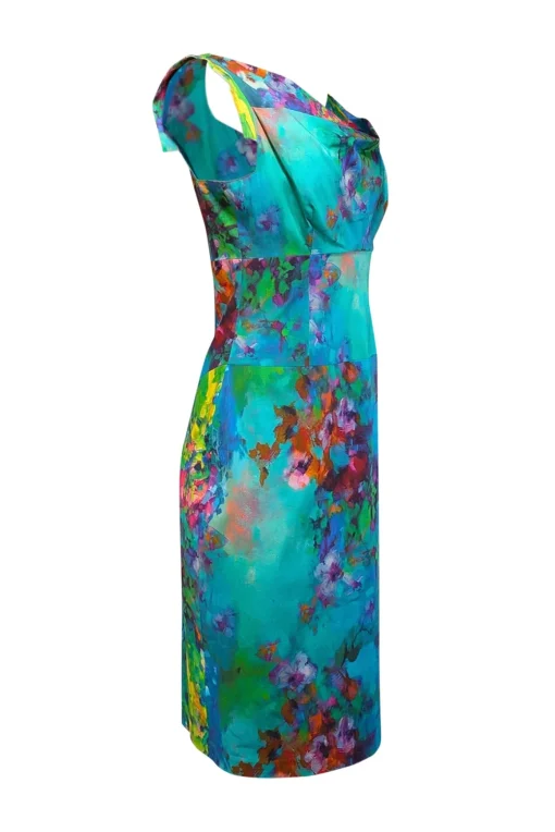 Black Halo - Teal Green & Blue w/ Multi Color Print Sleeveless Dress Sz 8
