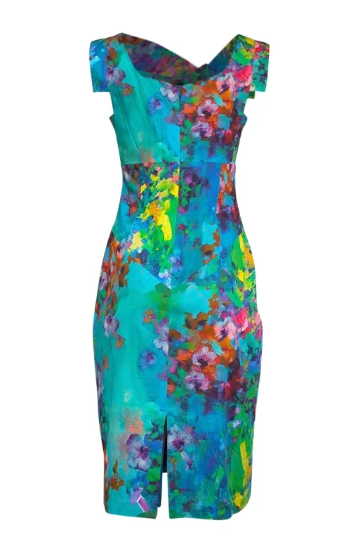 Black Halo - Teal Green & Blue w/ Multi Color Print Sleeveless Dress Sz 8