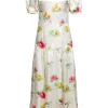 Black Iris - Ivory w/ Multi Color Floral Print Hammered Silk Dress Sz 2
