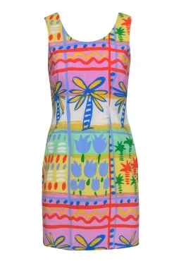 Bloomingdale's - Purple, Blue & Yellow Tropical Print Silk Dress Sz 6P