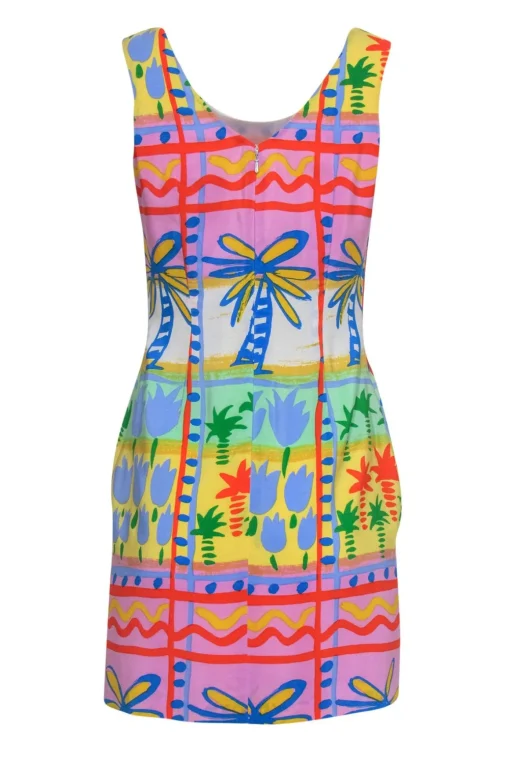 Bloomingdale's - Purple, Blue & Yellow Tropical Print Silk Dress Sz 6P