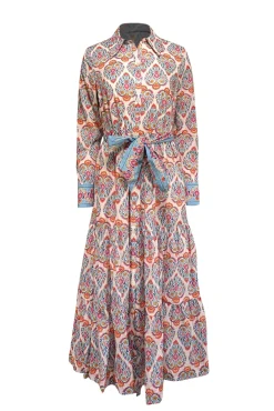 Boden - White w/ Pink & Blue Paisley Print Cotton Midi Dress Sz 4