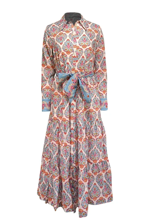Boden - White w/ Pink & Blue Paisley Print Cotton Midi Dress Sz 4