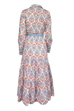 Boden - White w/ Pink & Blue Paisley Print Cotton Midi Dress Sz 4