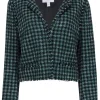 BOSS Hugo Boss - Black & Green Cotton Blend Cropped Plaid Tweed Jacket Sz 10