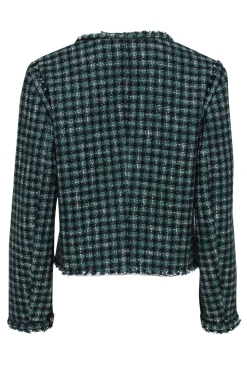 BOSS Hugo Boss - Black & Green Cotton Blend Cropped Plaid Tweed Jacket Sz 10