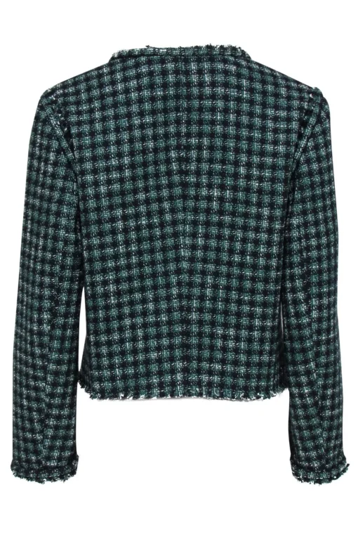 BOSS Hugo Boss - Black & Green Cotton Blend Cropped Plaid Tweed Jacket Sz 10
