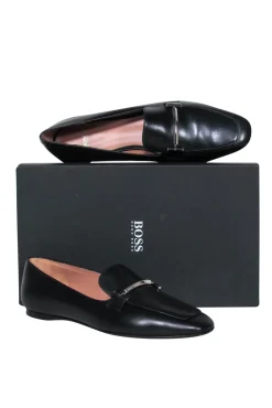 BOSS Hugo Boss - Black Leather Loafer w/ Silver-Toned Bar Sz 11