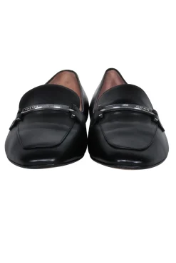 BOSS Hugo Boss - Black Leather Loafer w/ Silver-Toned Bar Sz 11
